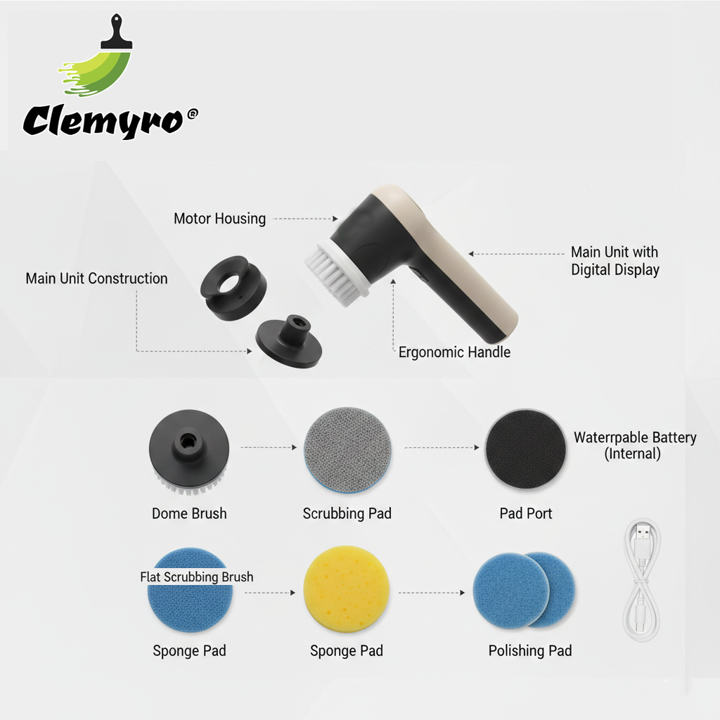 Clemyro® Cordless Electric Spin Scrubber with LED Battery Display – Multi-Surface Cleaning Tool