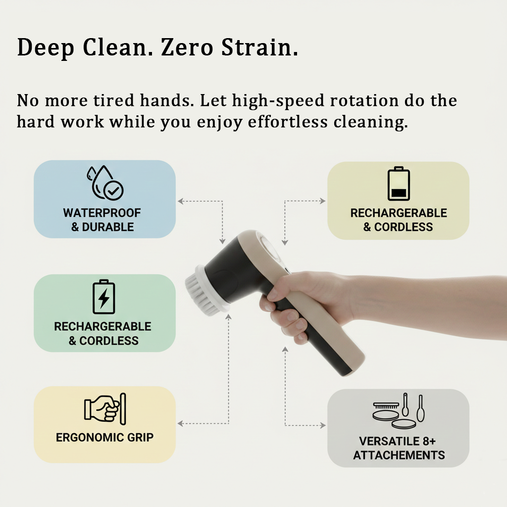 Clemyro® Cordless Electric Spin Scrubber with LED Battery Display – Multi-Surface Cleaning Tool