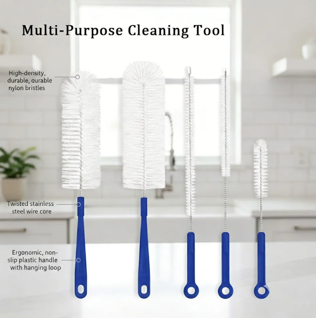 Clemyro® Premium Cleaning Brush Set – 5-Piece Multi-Size Cleaning Kit for Bottles, Straws & Narrow Openings