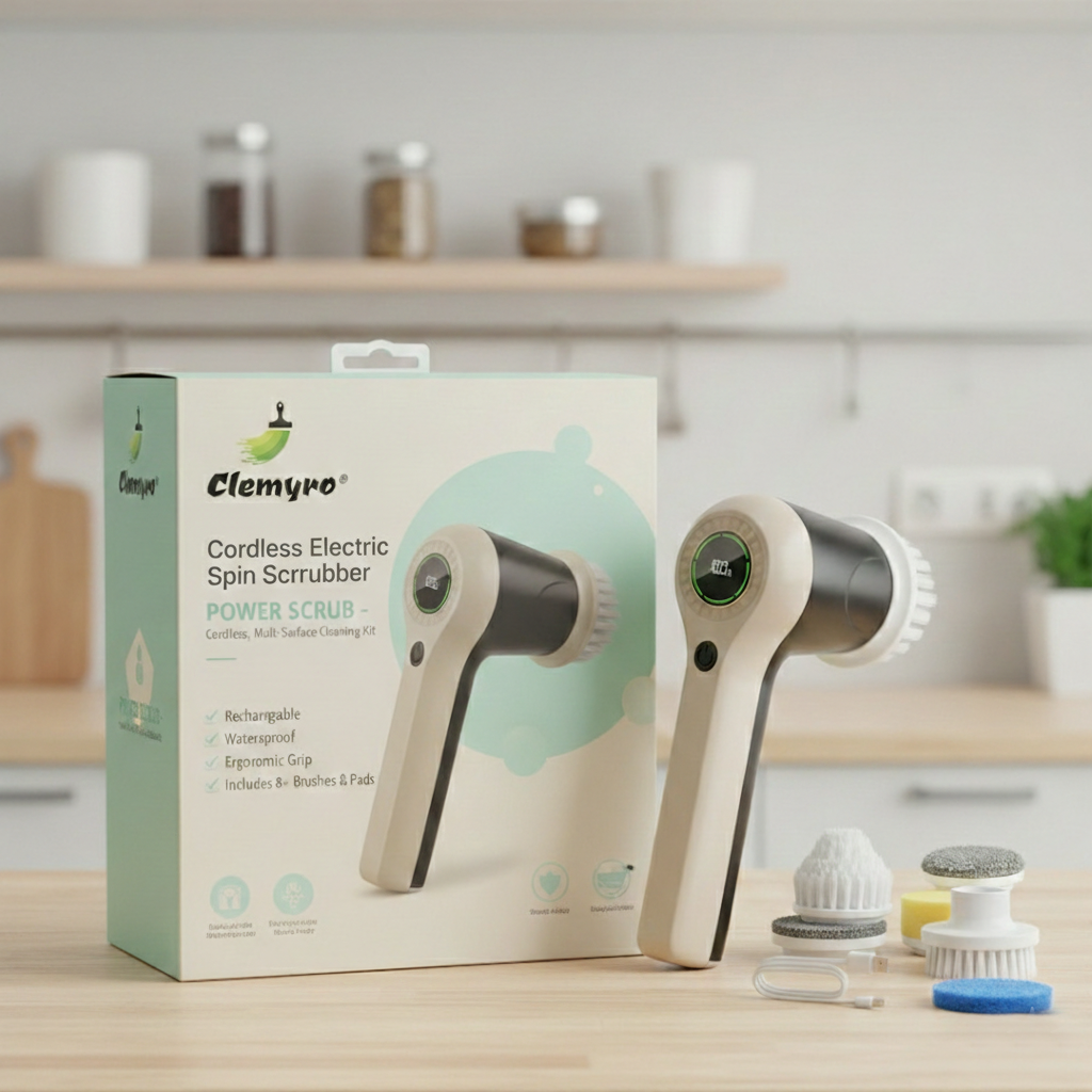 Clemyro® Cordless Electric Spin Scrubber with LED Battery Display – Multi-Surface Cleaning Tool