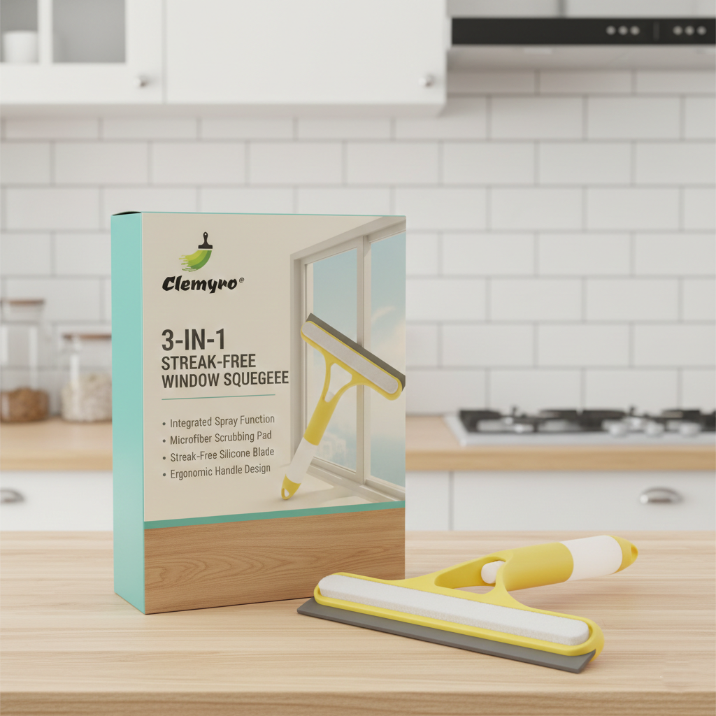 Clemyro® 3-in-1 Streak-Free Window Squeegee – All-in-One Squeegee & Microfiber Cleaner