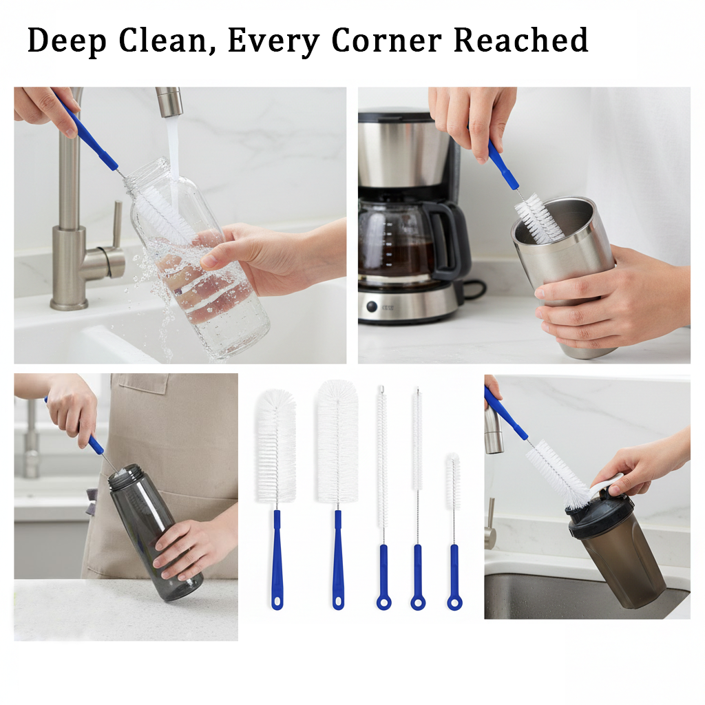 Clemyro® Premium Cleaning Brush Set – 5-Piece Multi-Size Cleaning Kit for Bottles, Straws & Narrow Openings