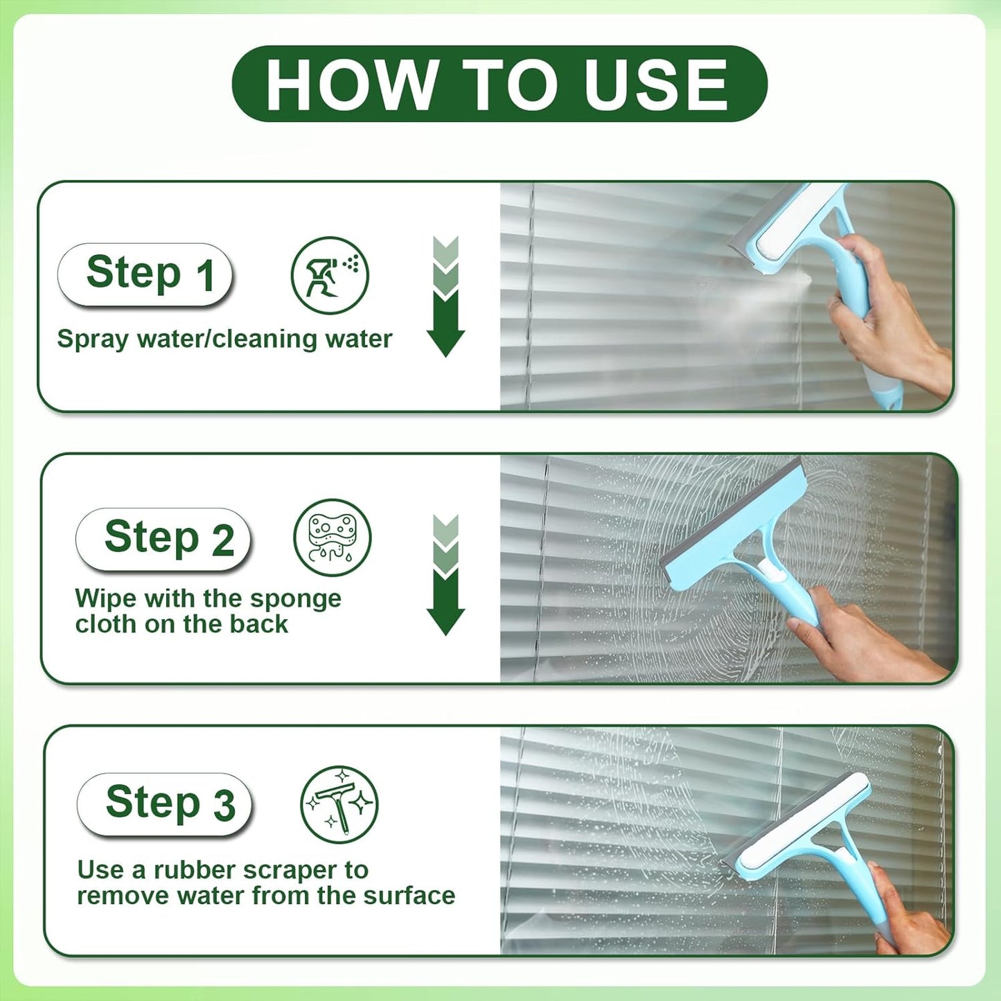 Clemyro® 3-in-1 Streak-Free Window Squeegee – All-in-One Squeegee & Microfiber Cleaner